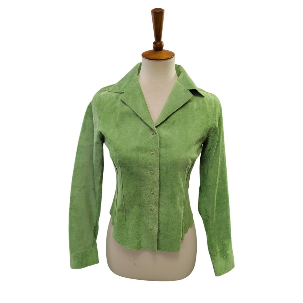 Vintage Y2K Brandon Thomas Suede Shirt Jacket Womens XS Petite Green Indie
